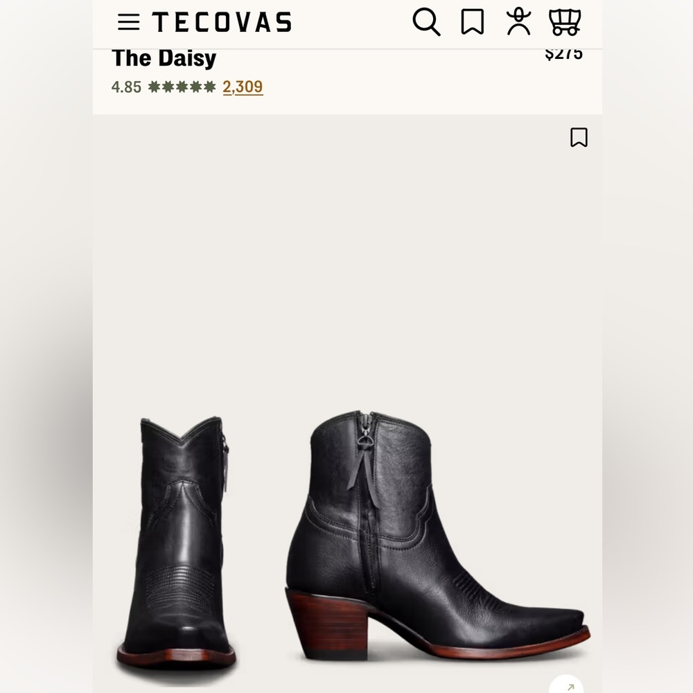 NWT Tecovas The Daisy Black Ankle Boots
